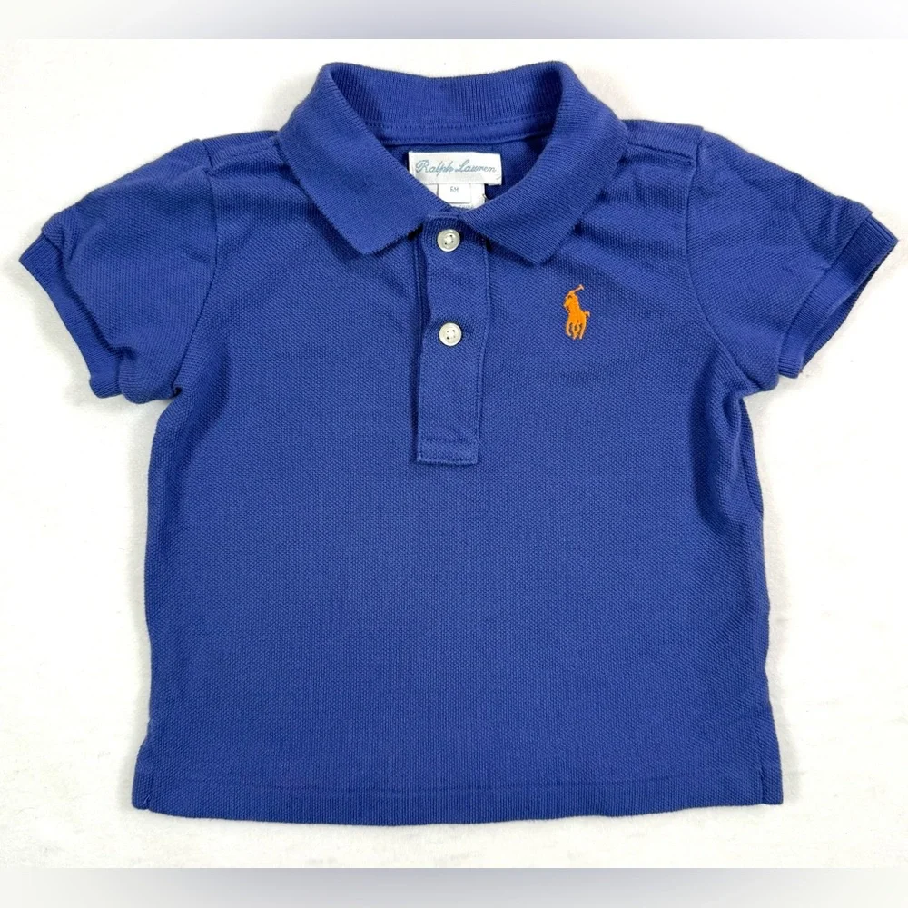 RALPH LAUREN Baby Boy Polo 6m Bright Cobalt Orange Pony‎ Preppy Classic Iconic